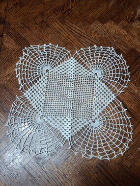 Vintage Handmade Crocheted Square-ish, Doily, Ivory, 11",